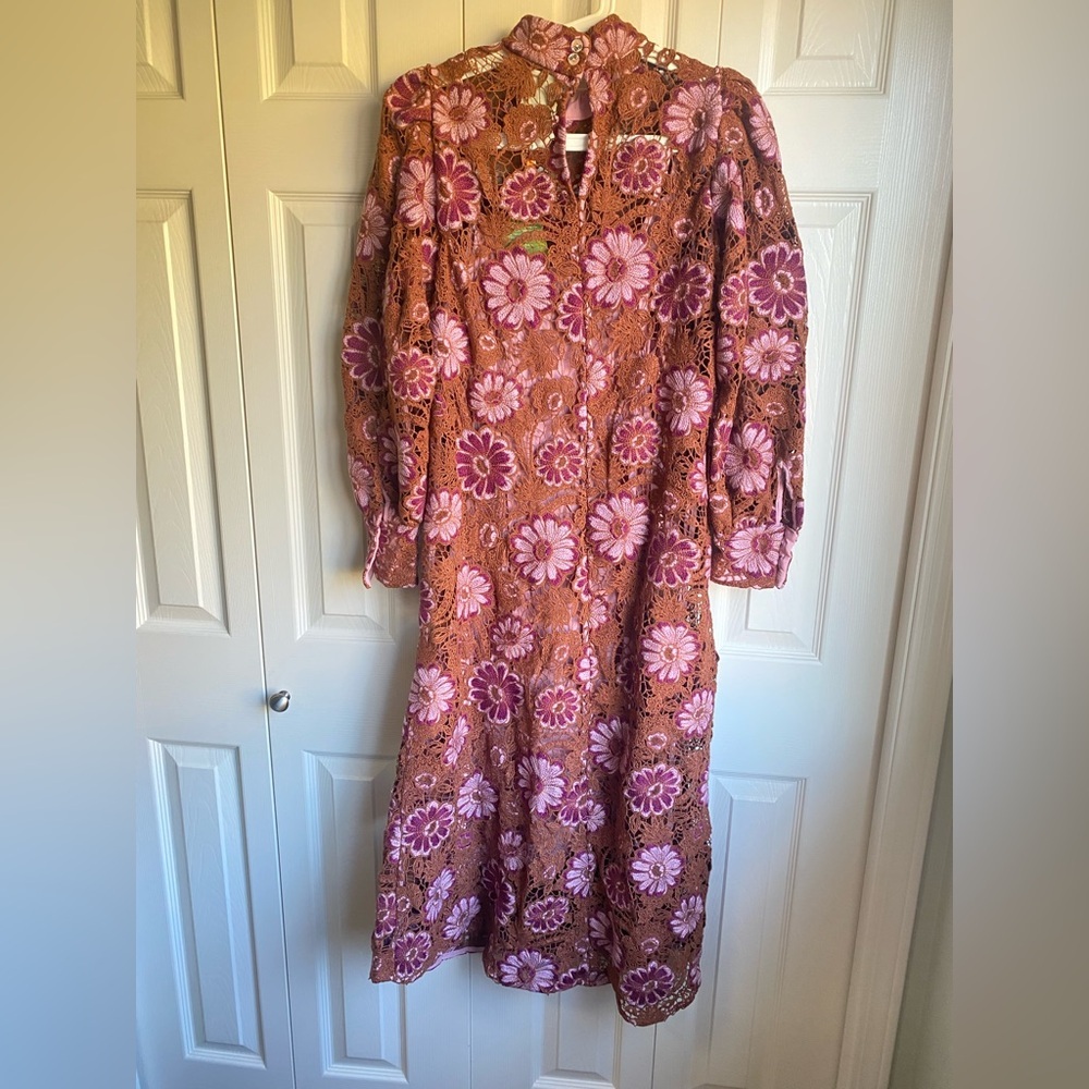 NWT Farm Rio Brown Gigi Tapestry Guipure Midi Dress - Picture 11 of 16